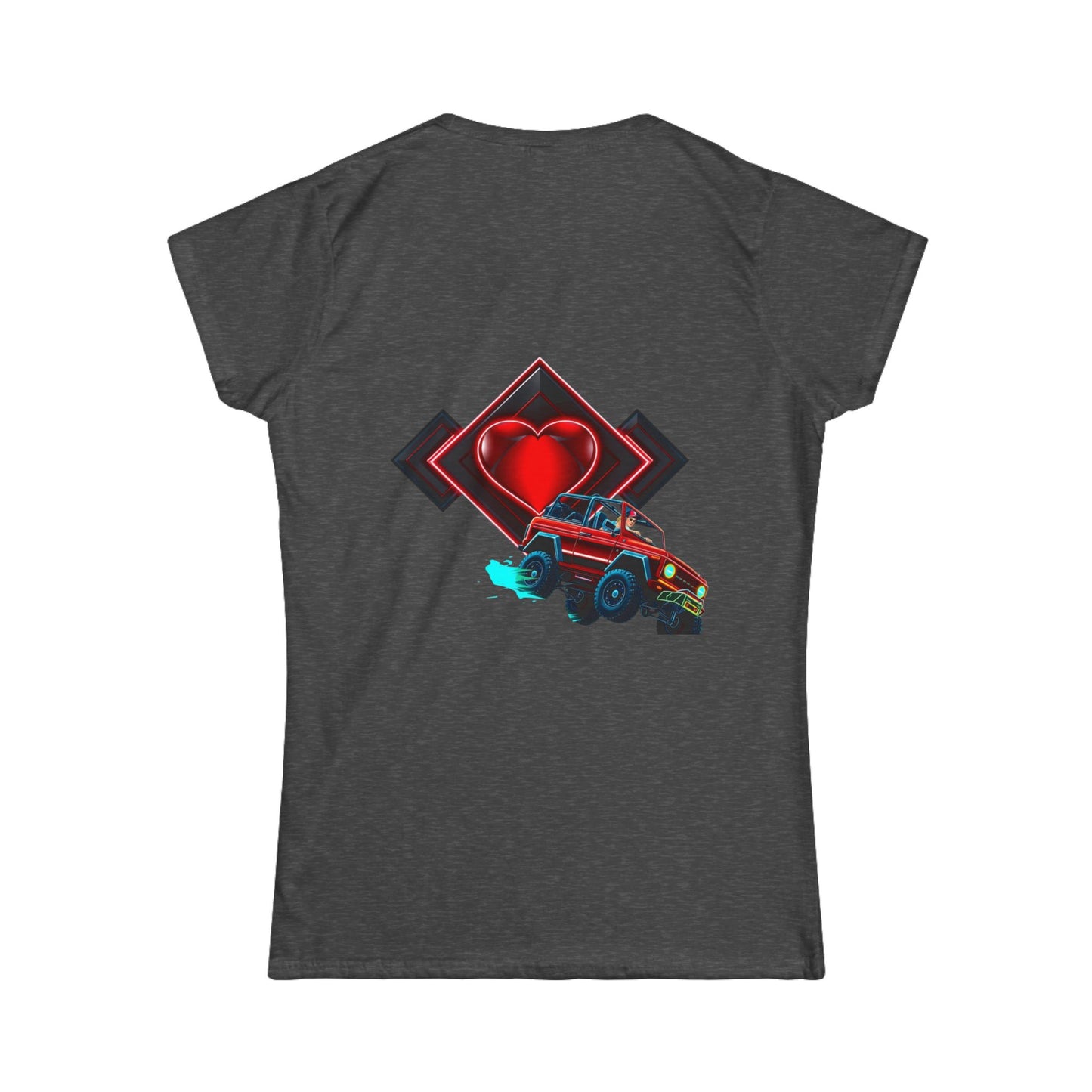 Retro Rally Women's Tee — Neon Muscle Car Graphic (Heart Back Print)