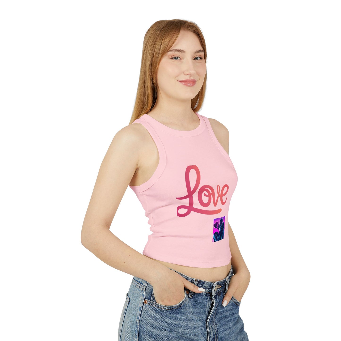 Love Neon Couple Racer Tank Top — Retro Vaporwave Valentine Crop