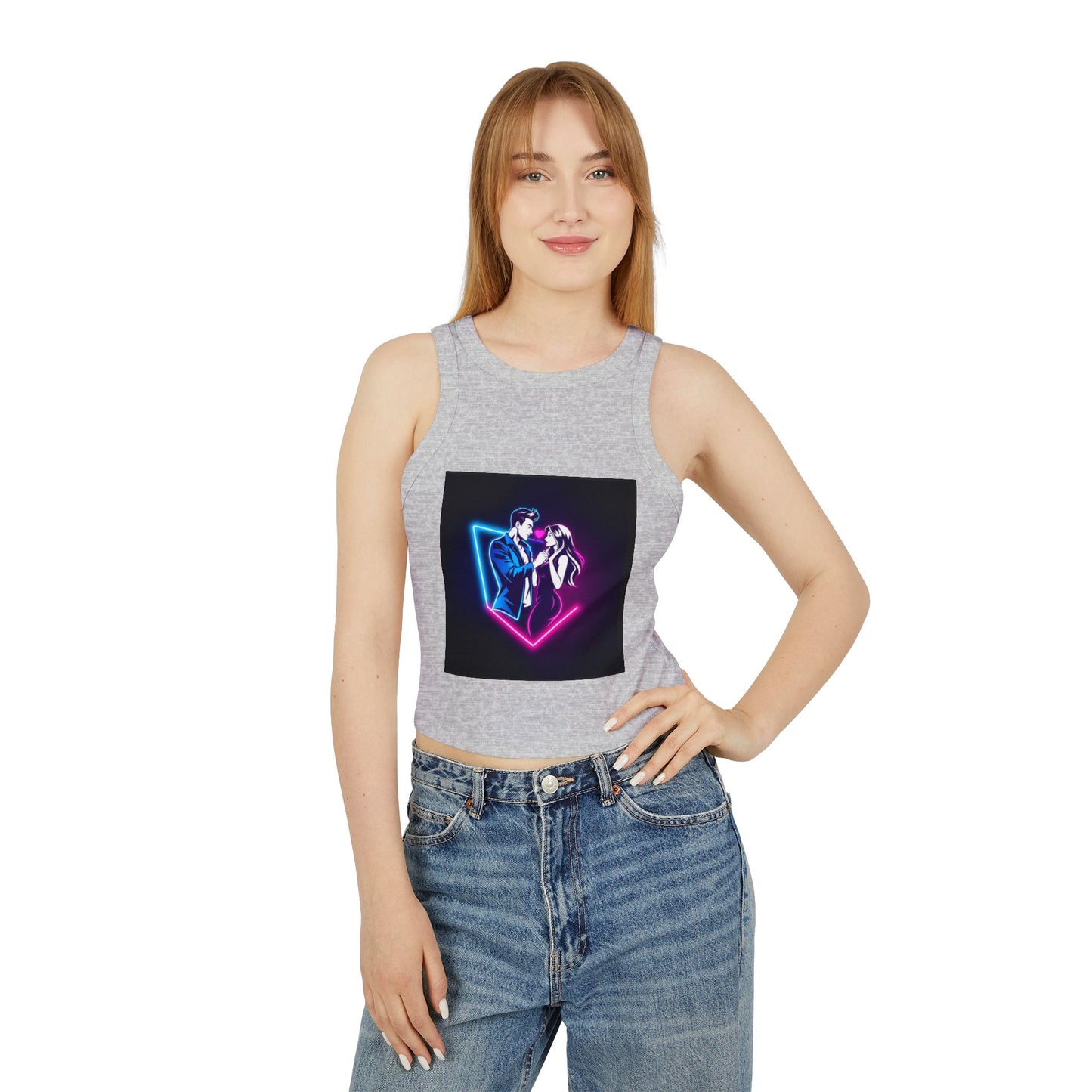 Neon Love Graphic Tank Top, Women's Racerback Shirt, Perfect for Date Night, Festival Wear, Summer Style, Valentine's Day Gift