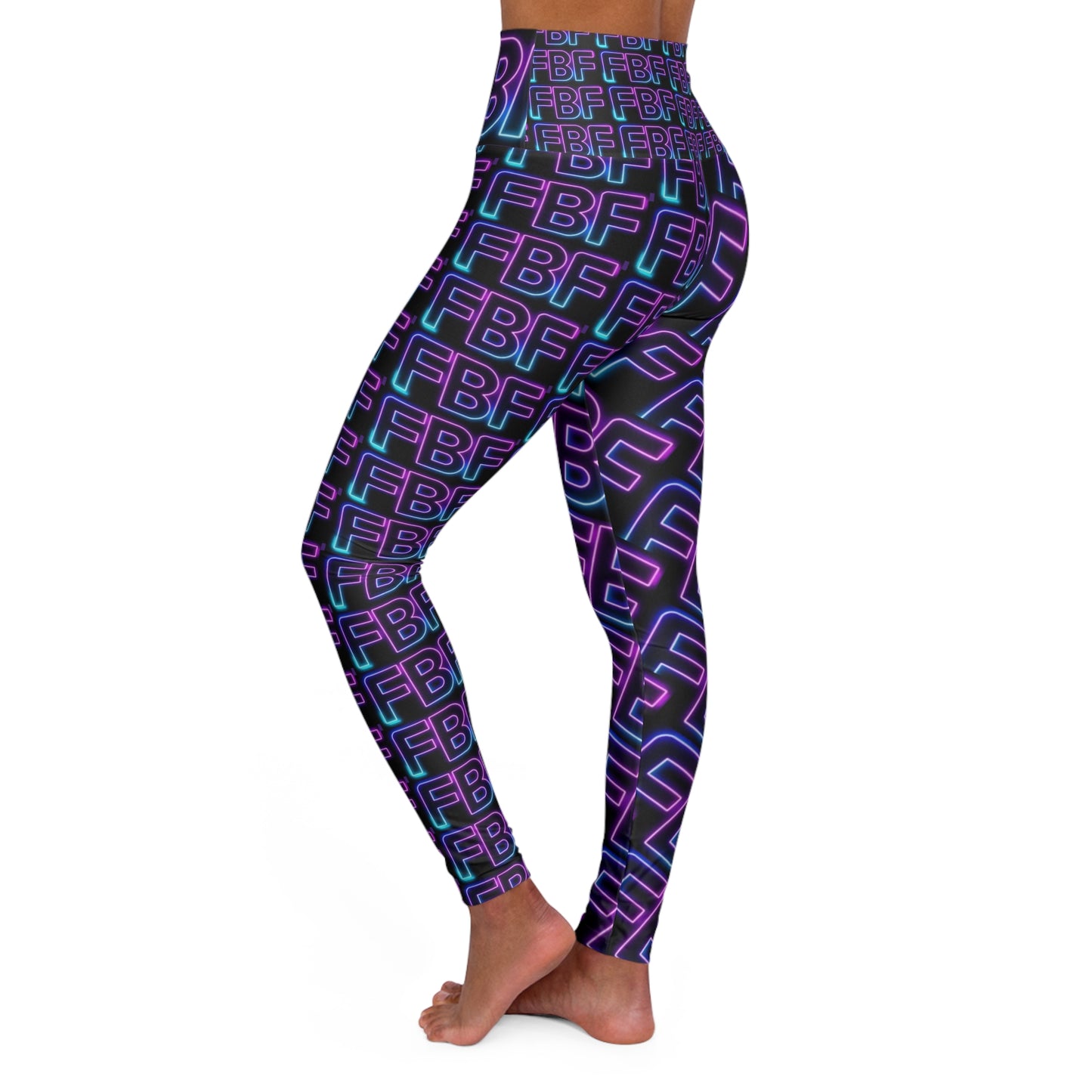 Neon 'BFF' High-Waist Yoga Leggings — Retro 80s Neon Pattern Activewear