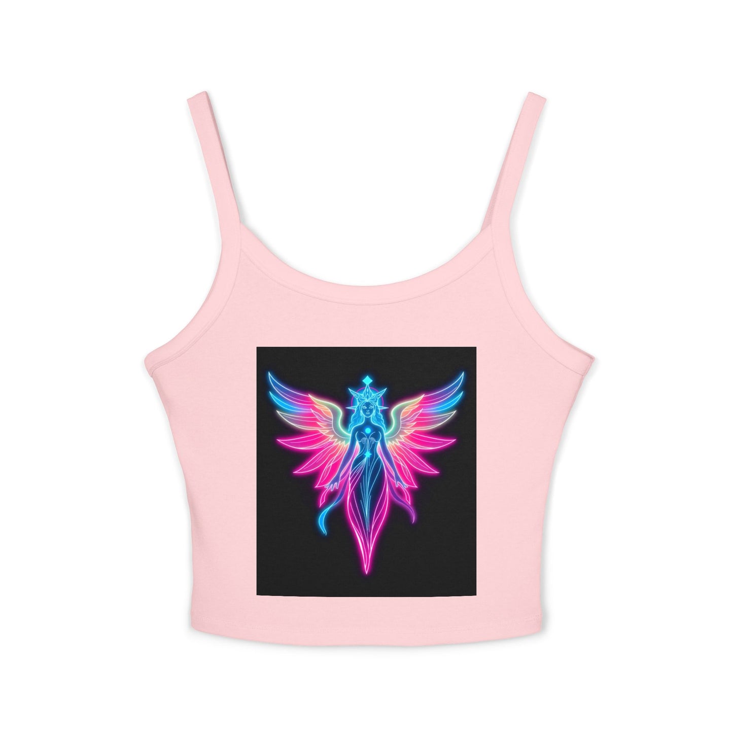 Neon Angel Graphic Spaghetti Strap Tank Top, Summer Shirt, Festival Wear, Bohemian Top, Trendy Casual Wear, Gift for Her