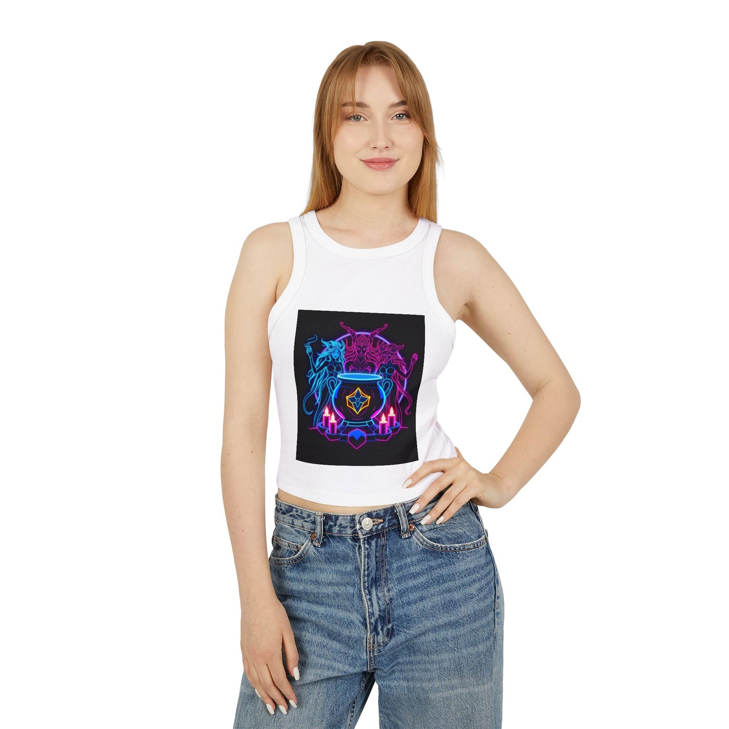 Witchy Neon Cauldron Tank Top - Occult Retro Graphic Racerback