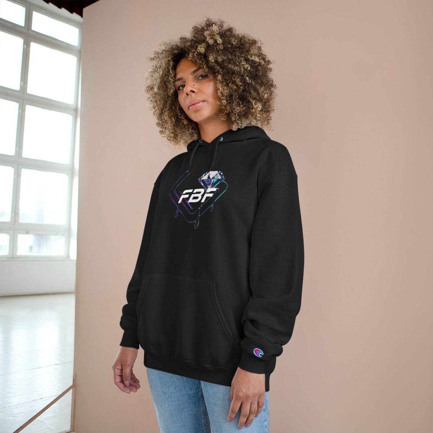 Fbf diamond Champion Hoodie — Dripping Diamond Heart Graphic Pullover