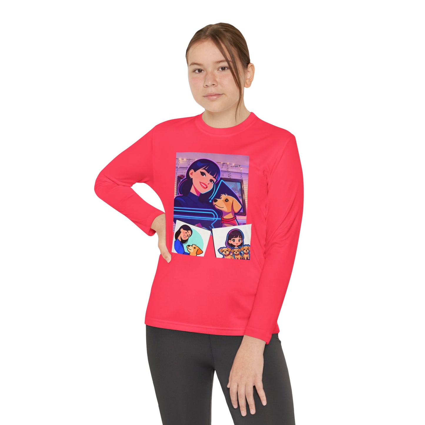 Youth Long Sleeve Tee — Girl Hugging Dog Graphic