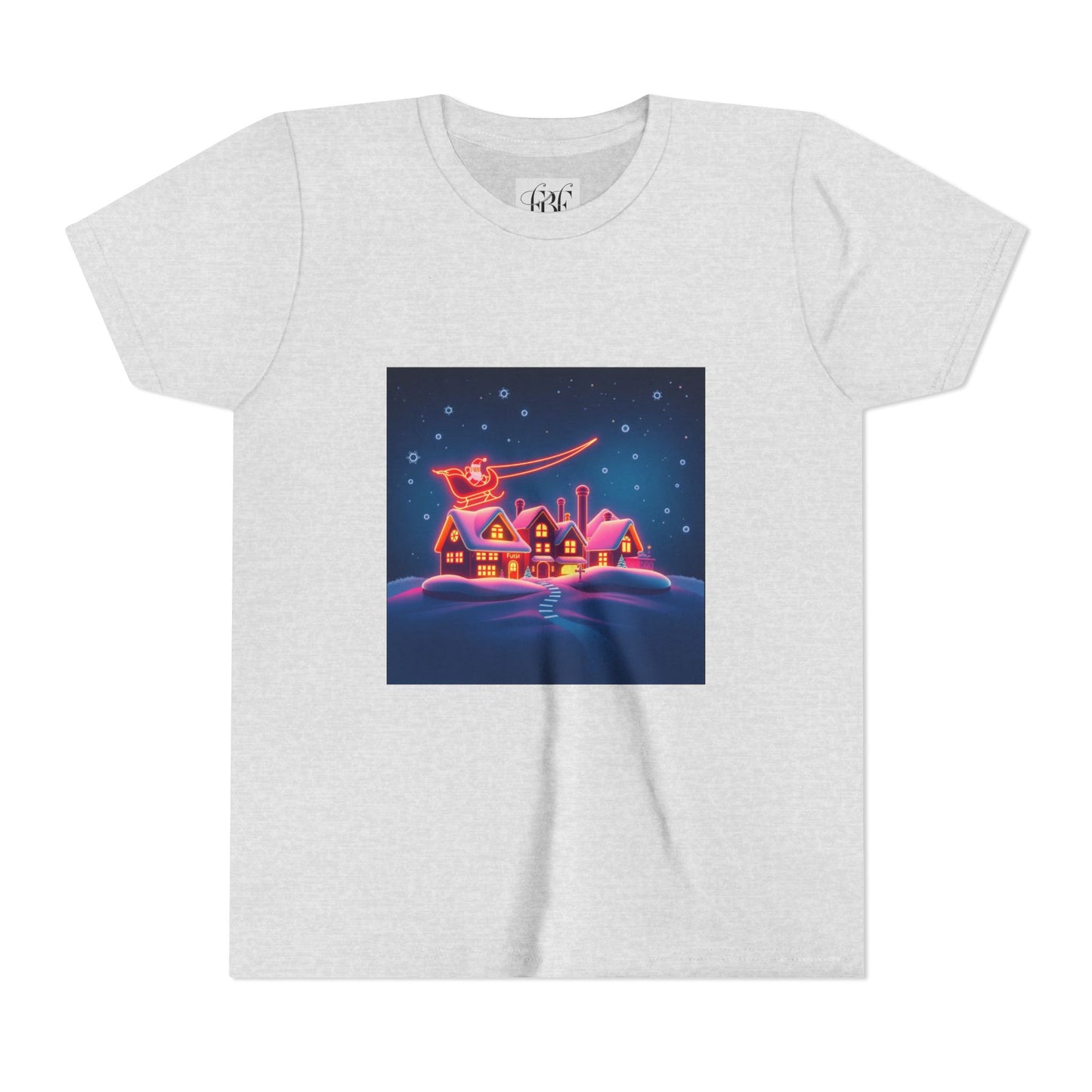 Neon Winter Village Youth Tee — Magical Snowy Night Kids T-Shirt