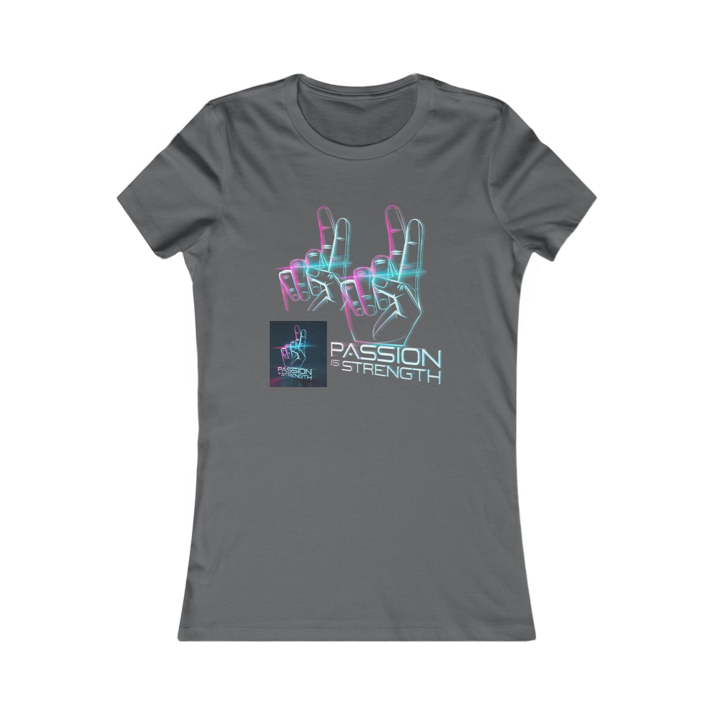 Passion Is Strength Women’s Tee — Retro Neon Hand Graphic