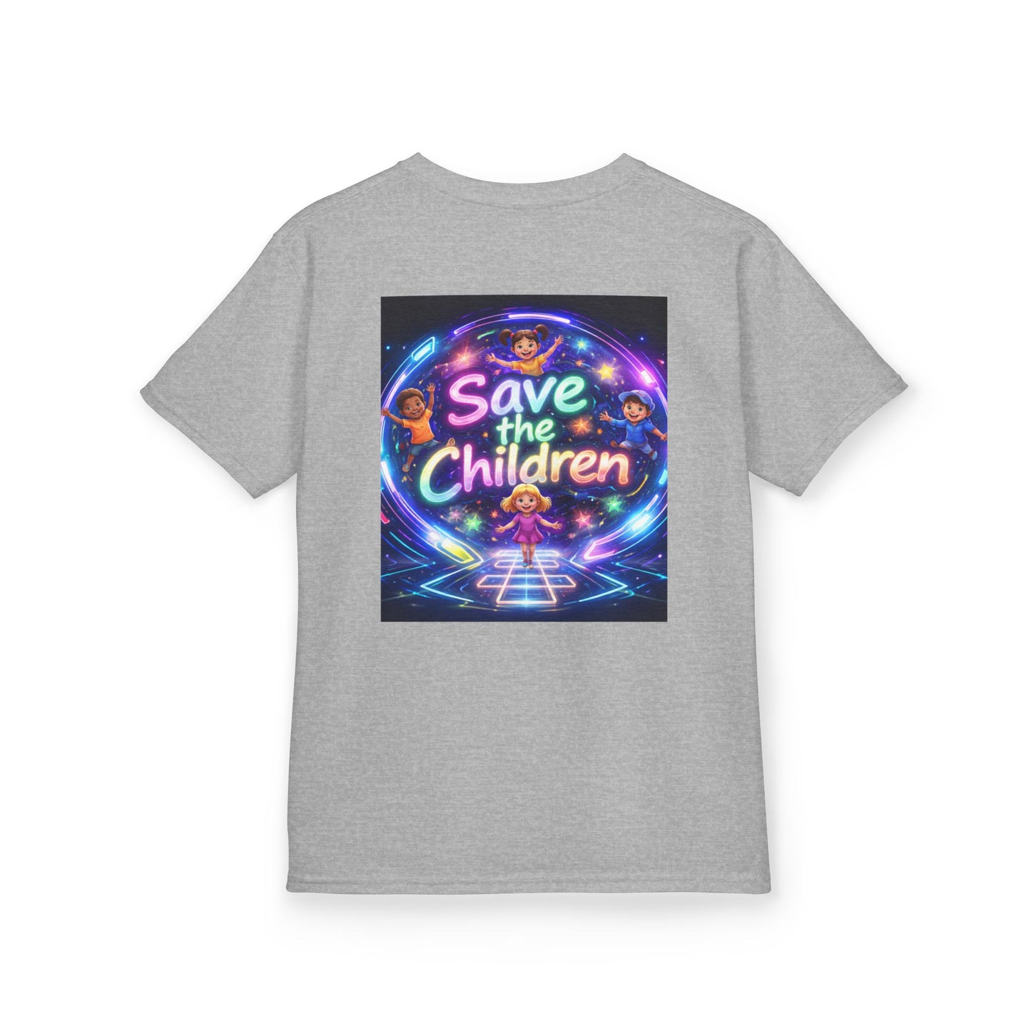 Kids Tee — 'Save the Children' Neon Rainbow Charity Design
