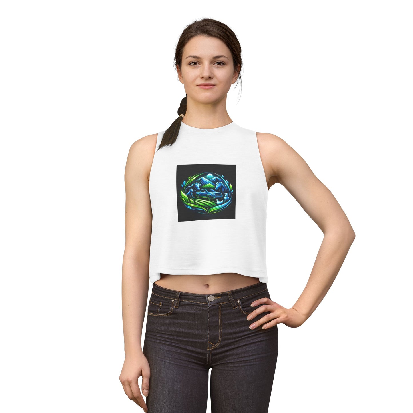 Crop Top — Blue Green Ocean Turtle Art