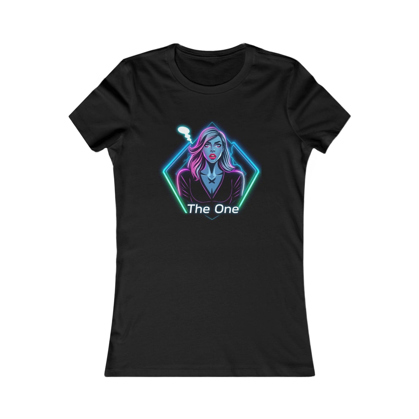 Women’s Graphic Tee — Neon ‘The One’ Portrait with Back Diamond FBF Logo
