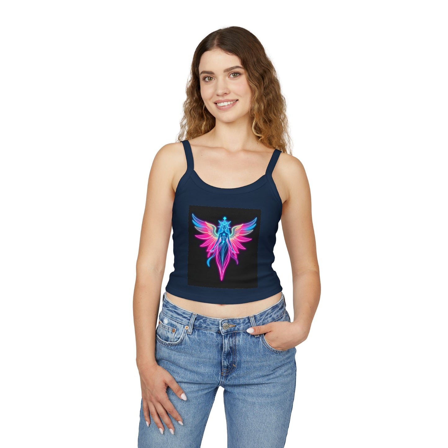 Neon Angel Graphic Spaghetti Strap Tank Top, Summer Shirt, Festival Wear, Bohemian Top, Trendy Casual Wear, Gift for Her