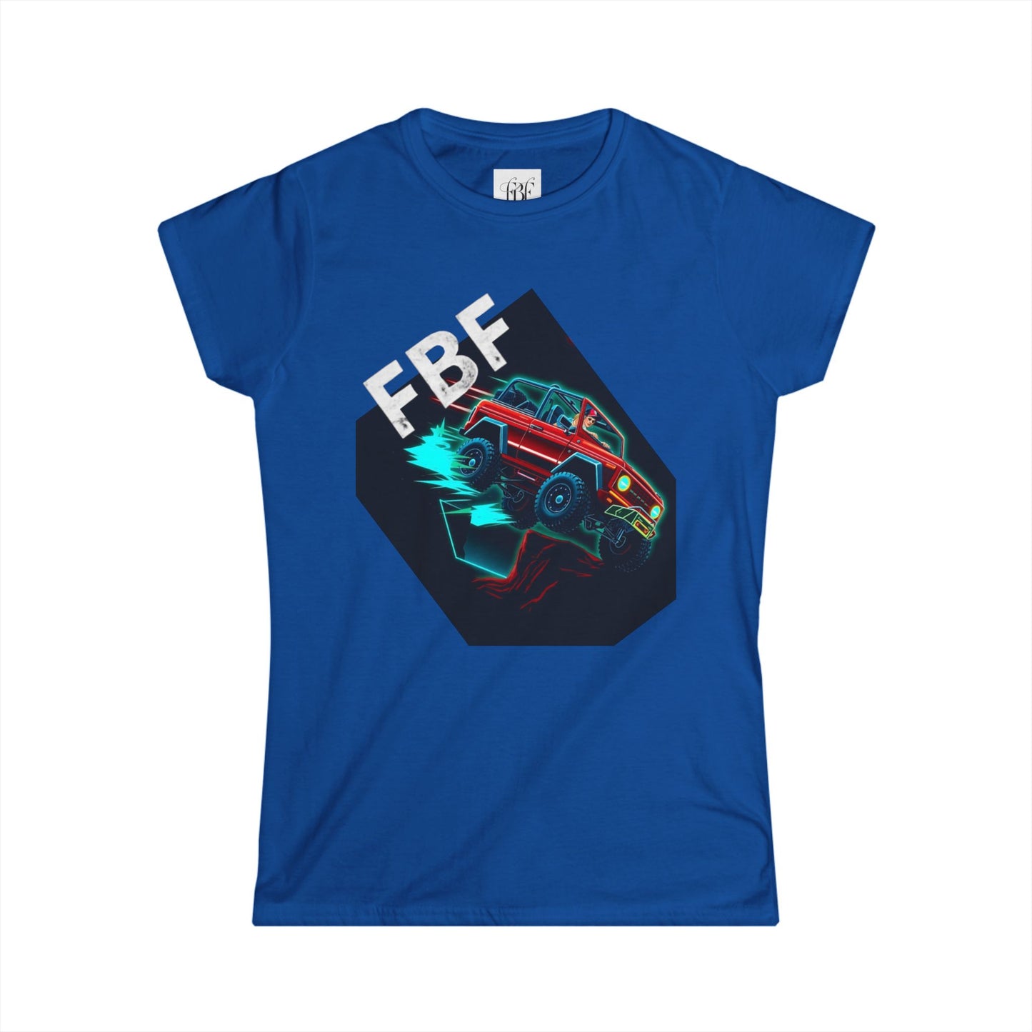 Retro Rally Women's Tee — Neon Muscle Car Graphic (Heart Back Print)