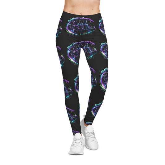 Neon Goth Band Leggings — "Blood Sweat & Smash Tears" All-Over Print