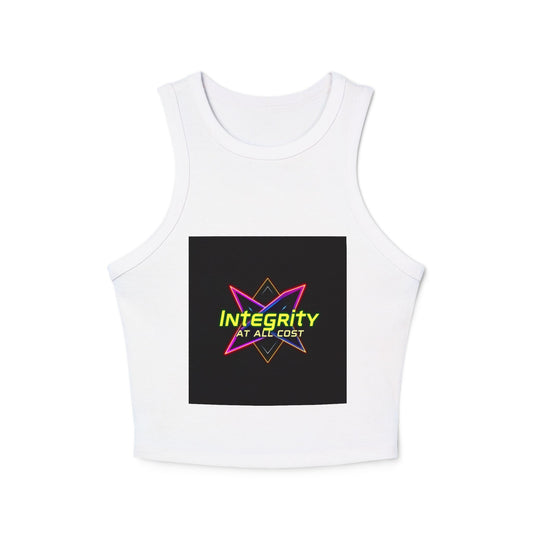 Women's Micro Rib Racer Tank Top with 'Integrity at All Cost' Design, Trendy Crop Top, Summer Top, Workout Tank, Gift for Her, Casual Wear