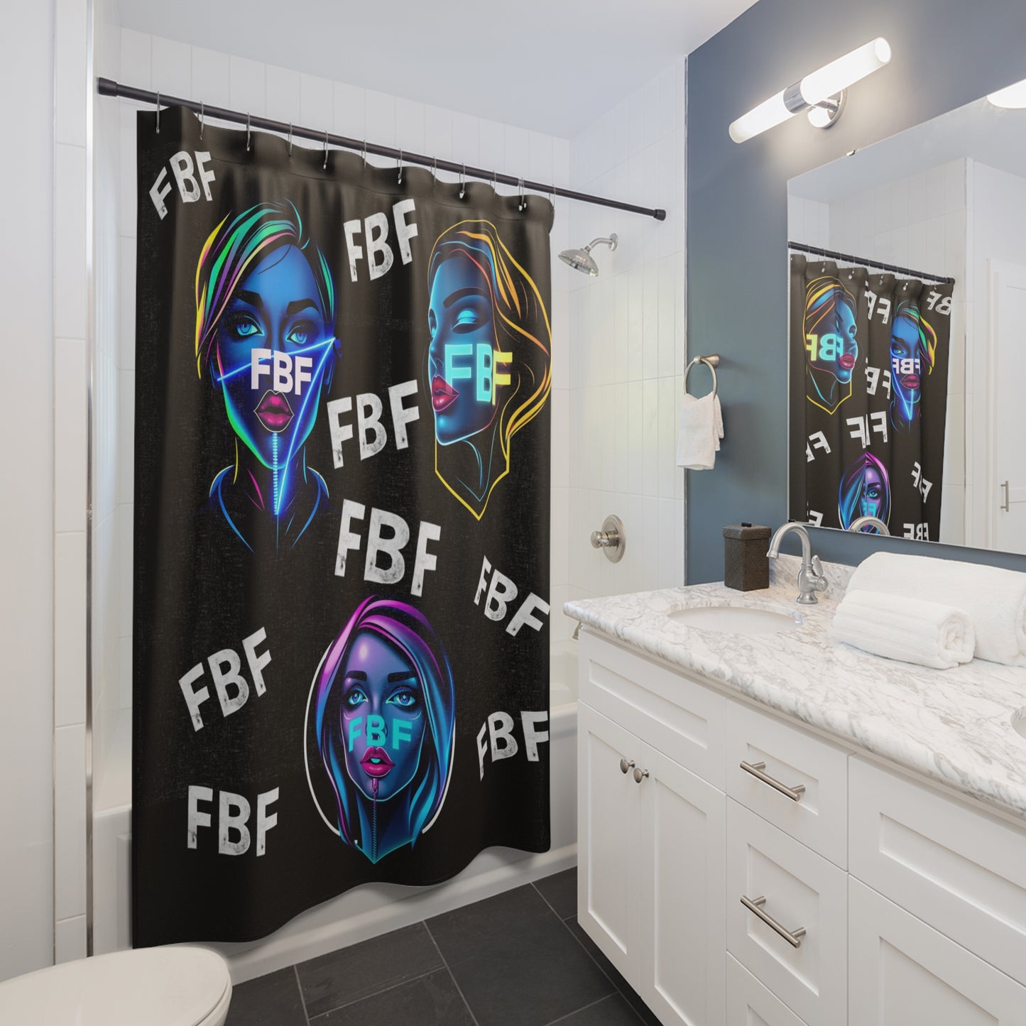 FBF Art Shower Curtain, Modern Bathroom Decor, Unique Gift for Her, Stylish Home Accessory, Trendy Shower Curtain