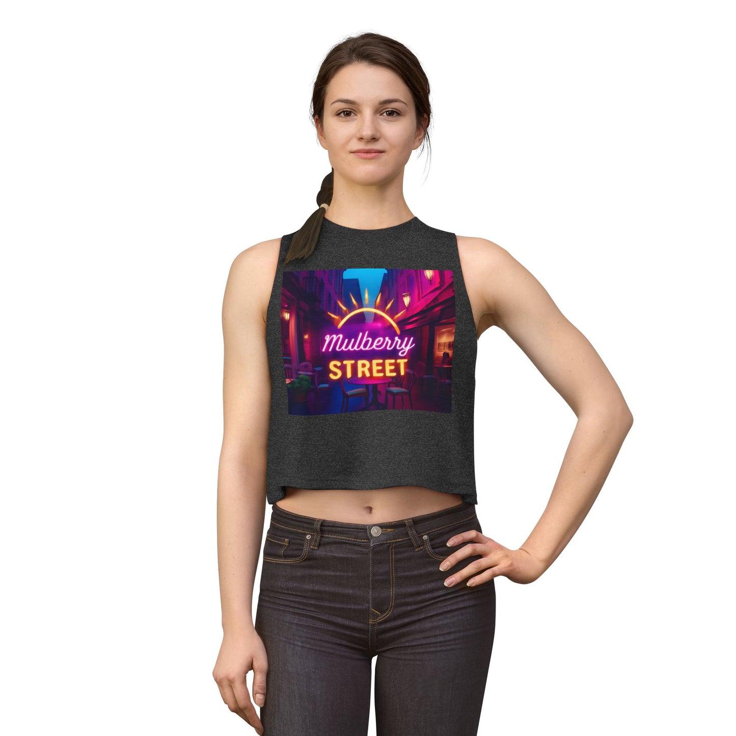 Mulberry Street Neon Crop Top — Vintage Nightlife Graphic Tank