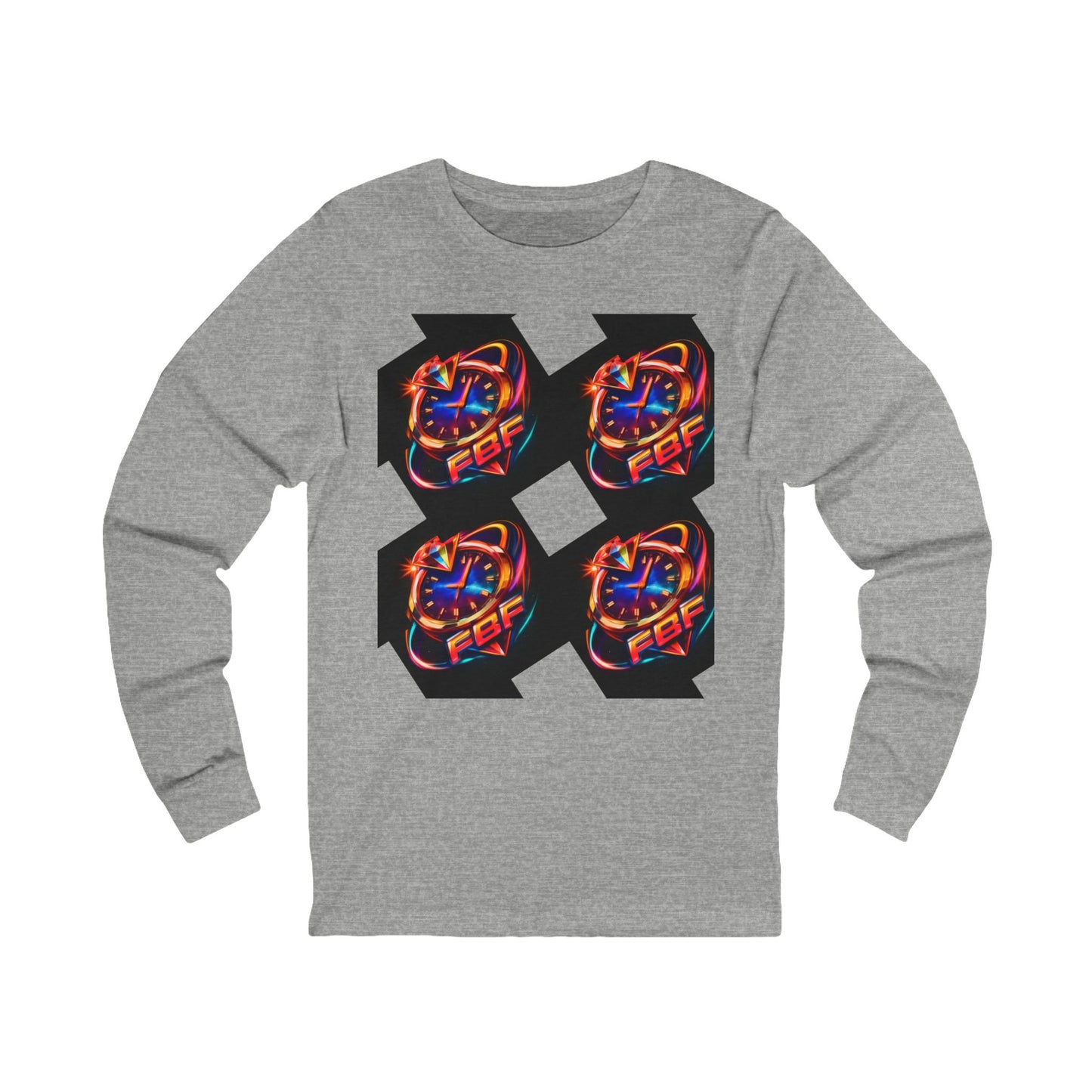 FBF Neon Clock Long Sleeve Tee — Retro Futuristic Timepiece Graphic Shirt