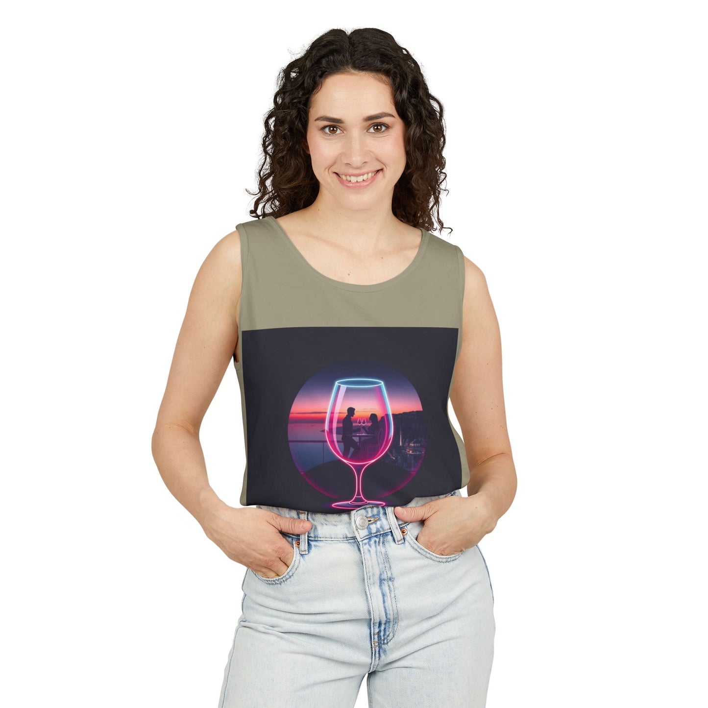 Sunset Vibes Tank Top, Casual Summer Wear, Beach Apparel, Wine Lover Gift, Travel Fashion