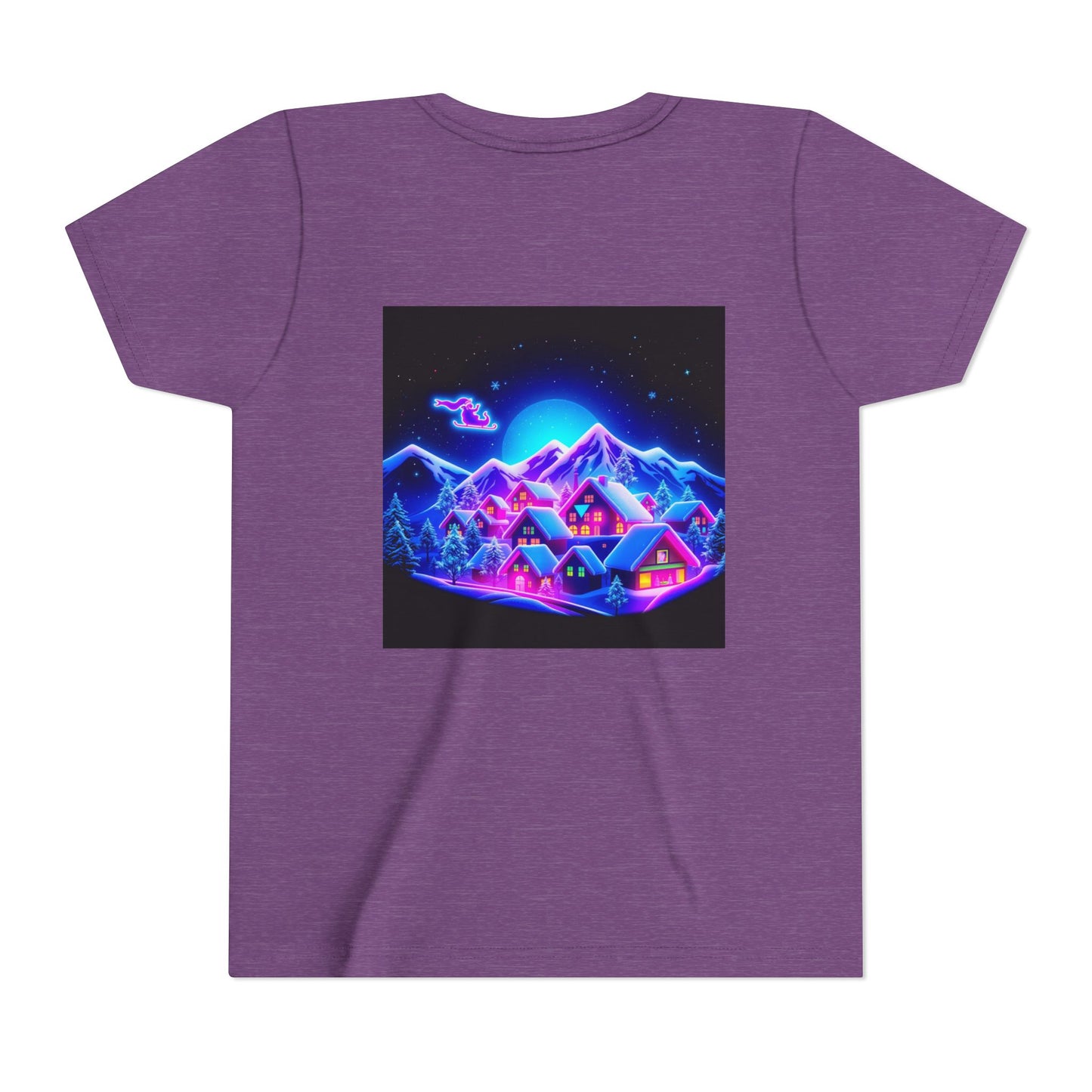 Neon Winter Village Youth Tee — Magical Snowy Night Kids T-Shirt