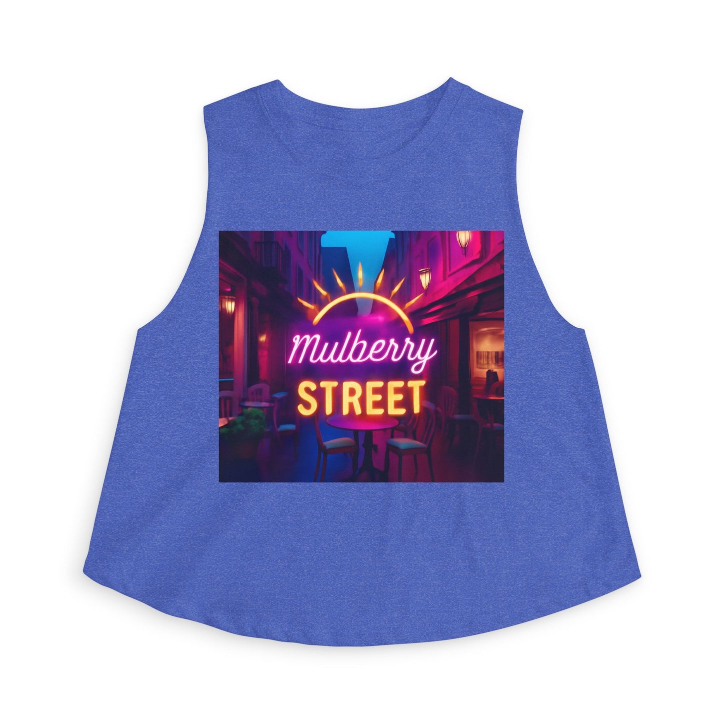Mulberry Street Neon Crop Top — Vintage Nightlife Graphic Tank
