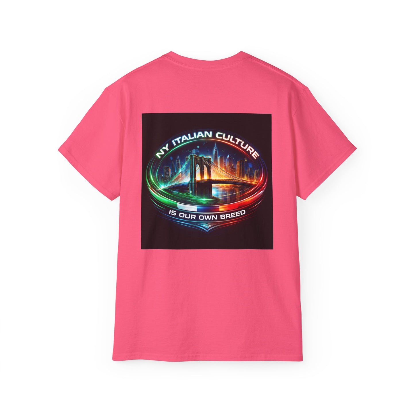 NY Italian Culture T‑Shirt — Retro Neon Brooklyn Bridge Graphic