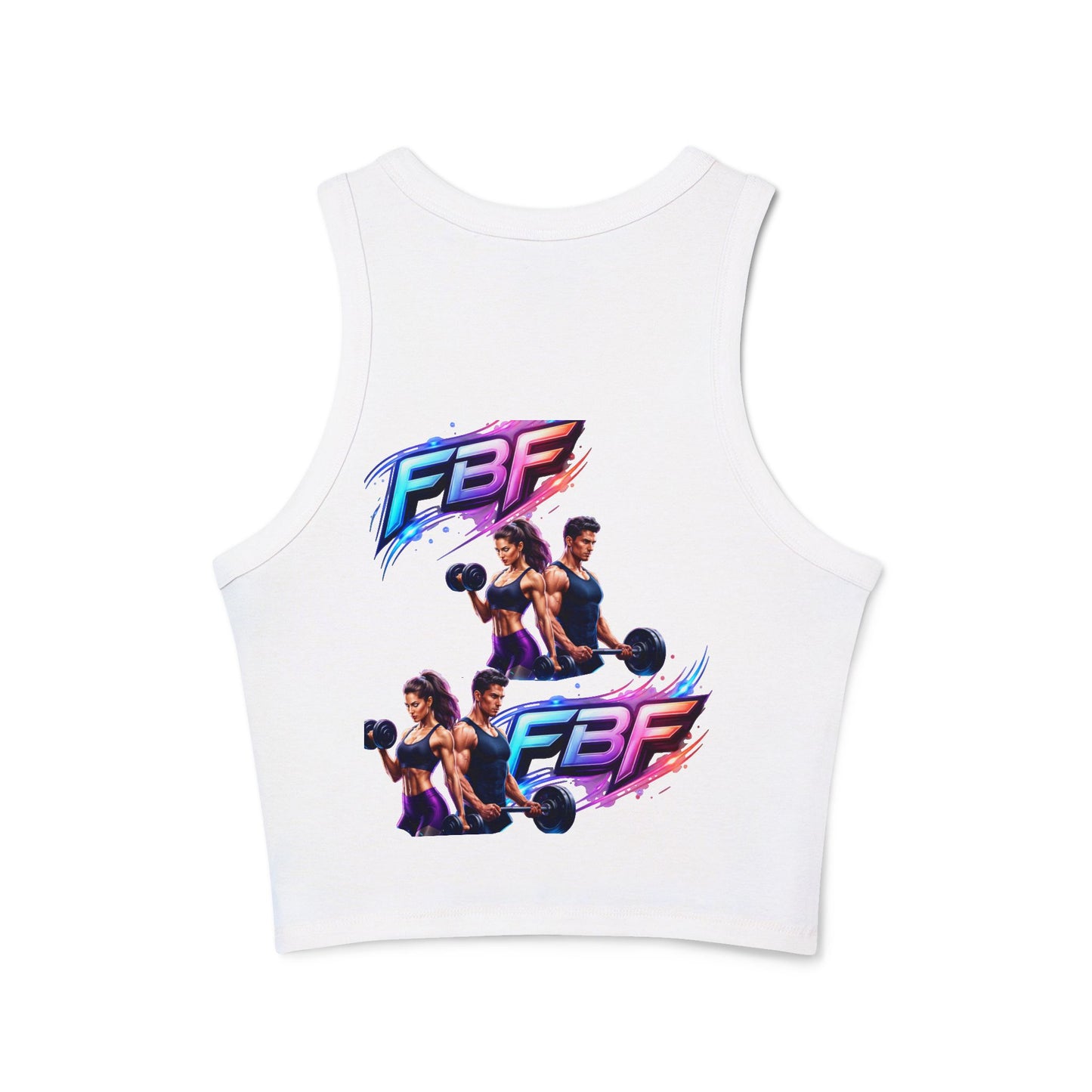 Fitness Racer Tank Top — 'FBF' Weightlifting Graphic Women's Micro Rib Tank