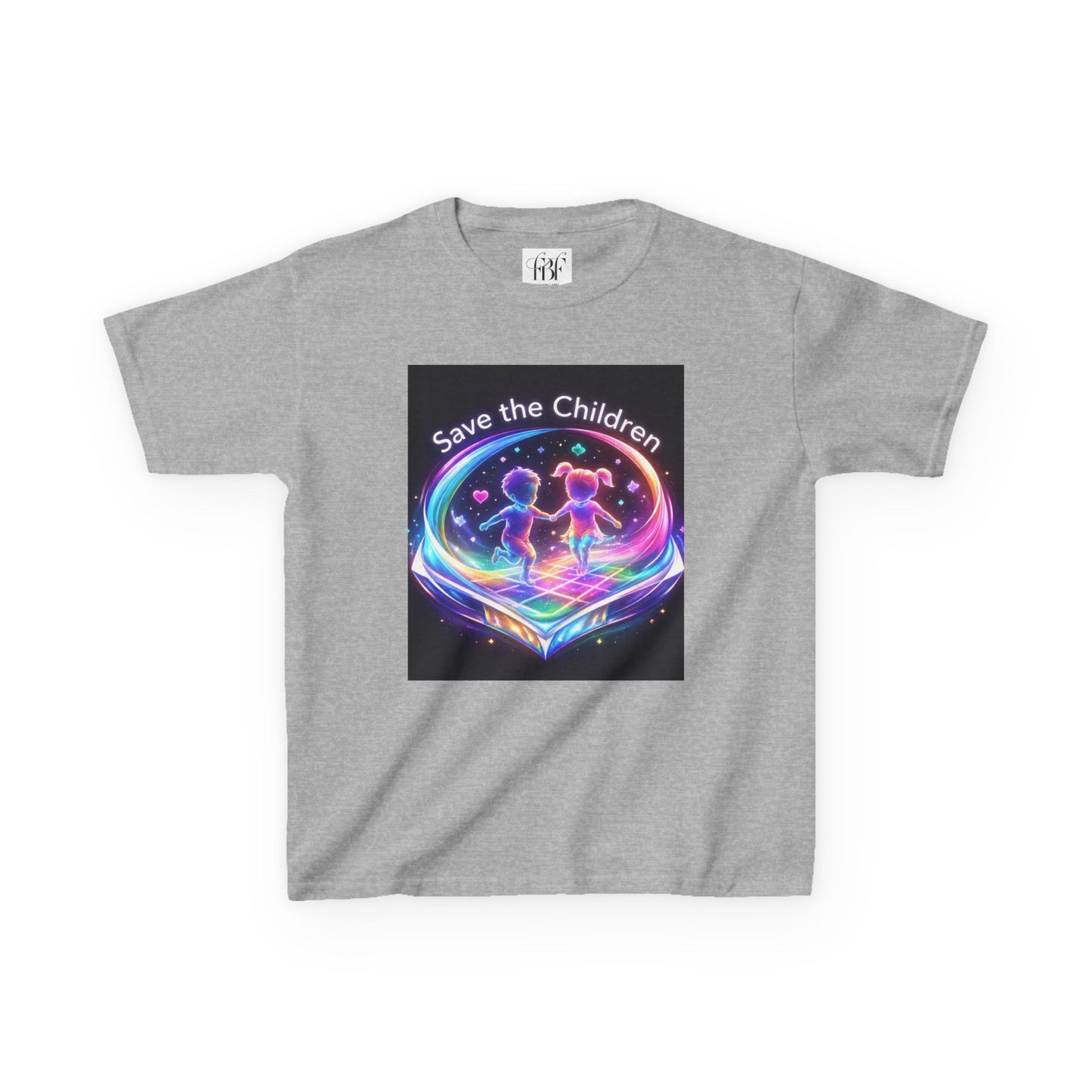 Kids Tee — 'Save the Children' Neon Rainbow Charity Design