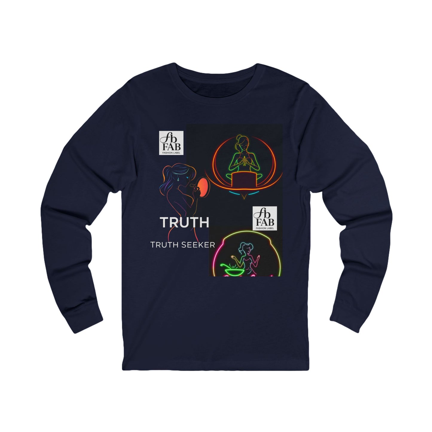 Neon Truth Long Sleeve Tee — Artistic Line-Drawn Figure Shirt