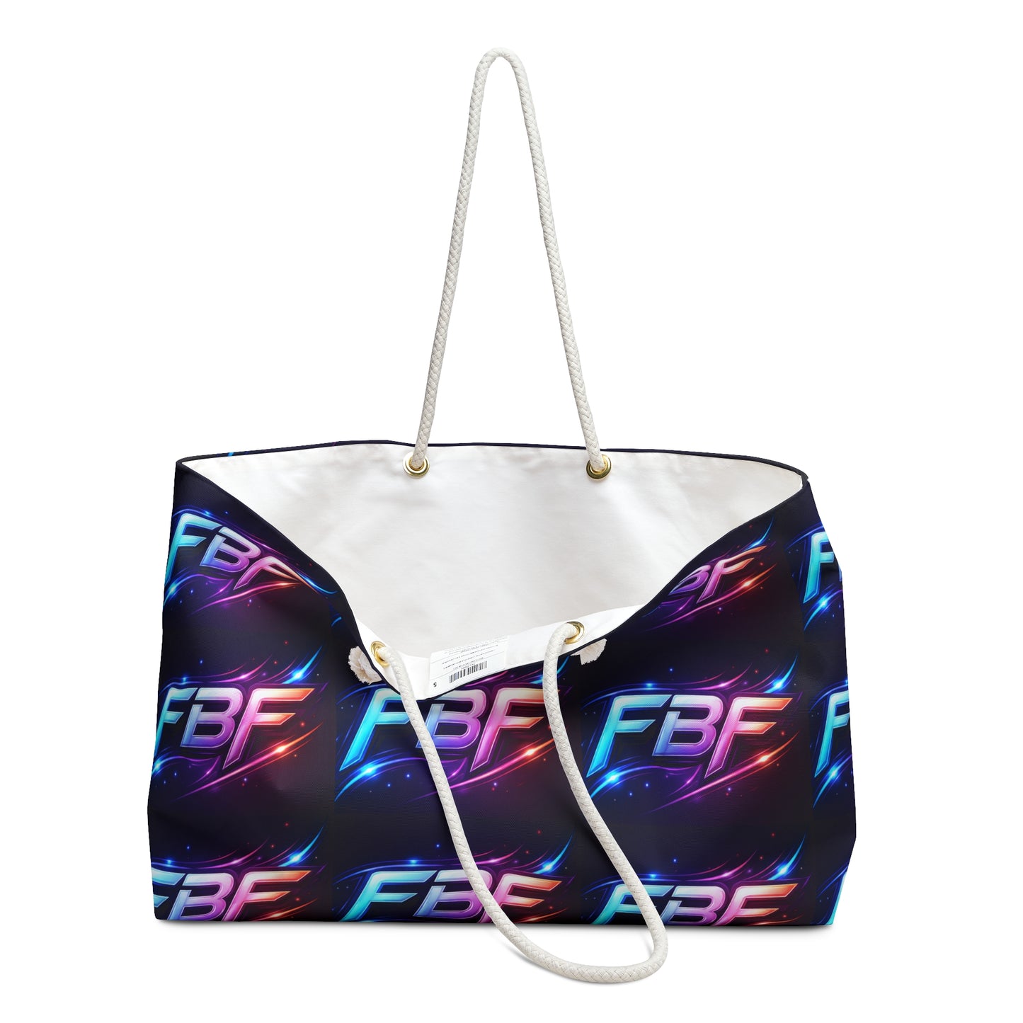 FBF Neon Logo Weekender Bag — Retro Futuristic Travel Tote