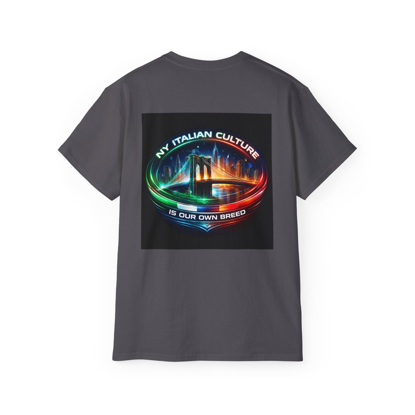 NY Italian Culture T‑Shirt — Retro Neon Brooklyn Bridge Graphic