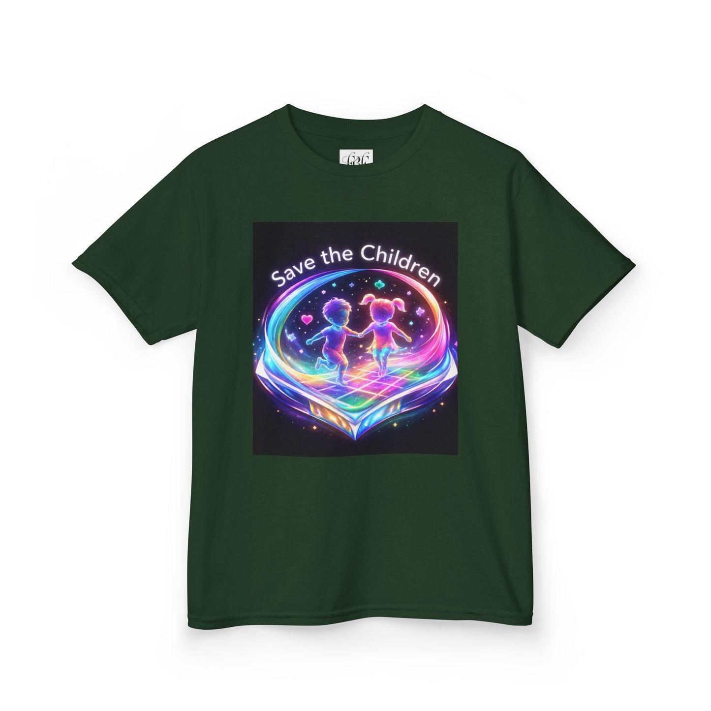 Kids Tee — 'Save the Children' Neon Rainbow Charity Design
