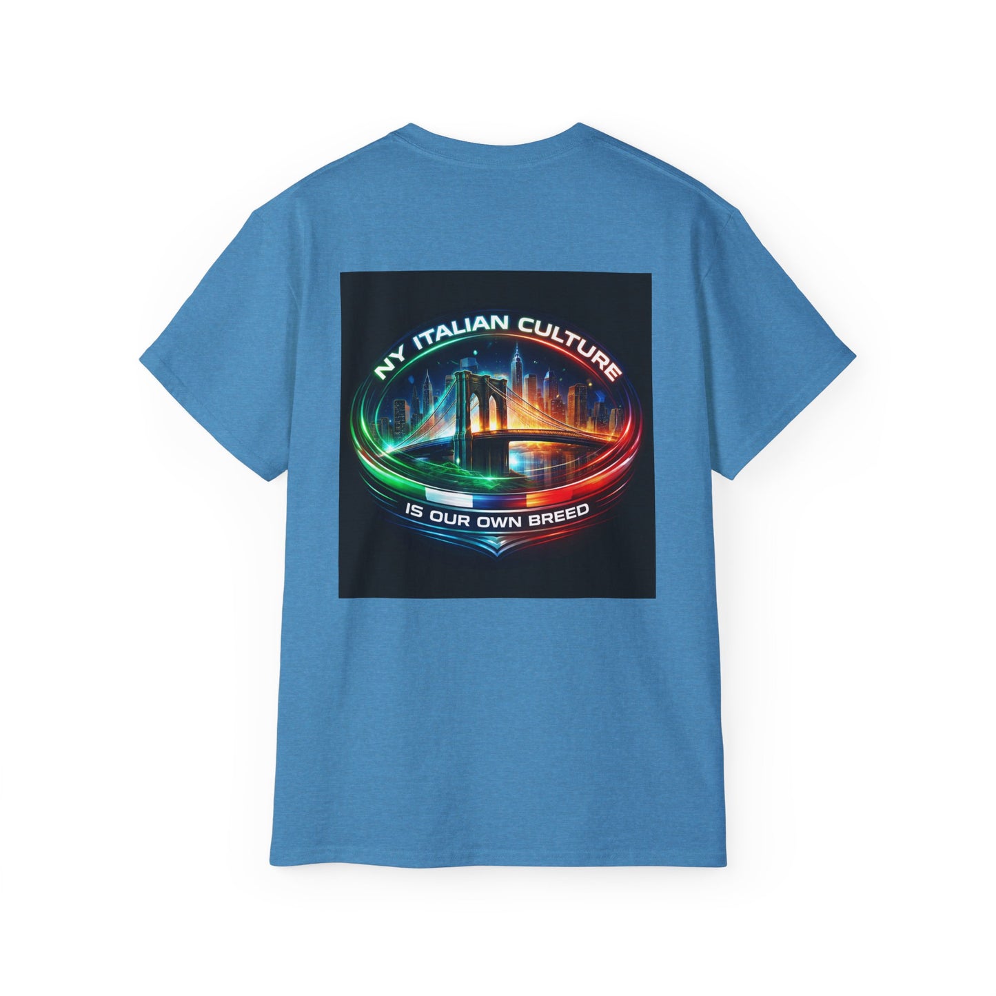 NY Italian Culture T‑Shirt — Retro Neon Brooklyn Bridge Graphic