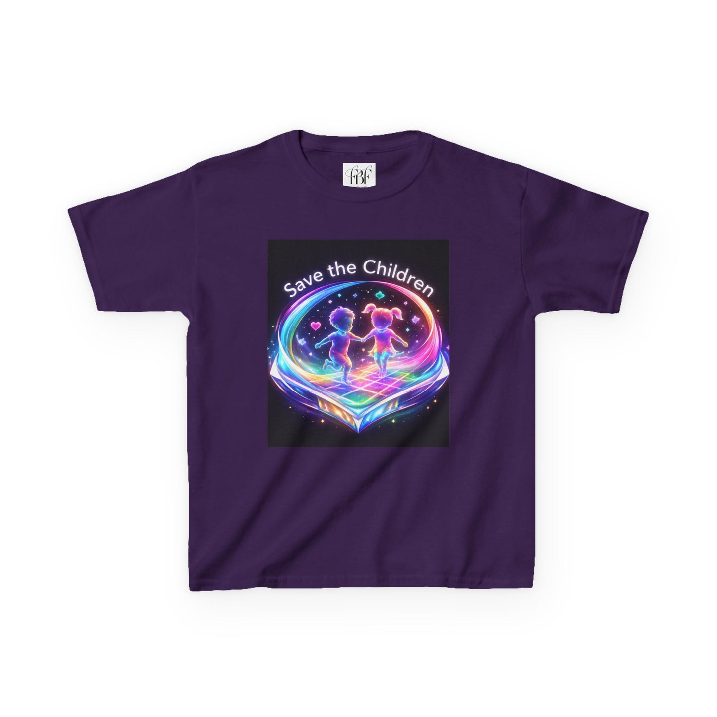 Kids Tee — 'Save the Children' Neon Rainbow Charity Design