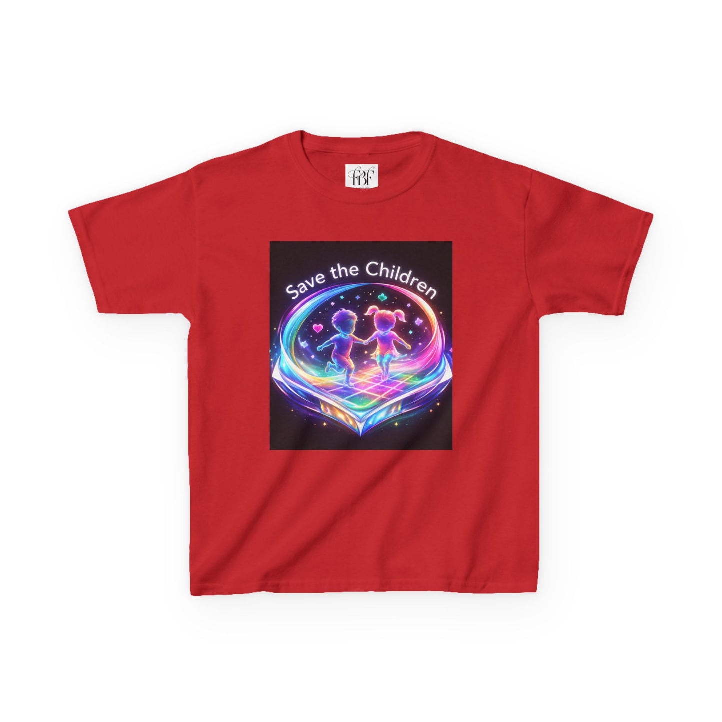 Kids Tee — 'Save the Children' Neon Rainbow Charity Design