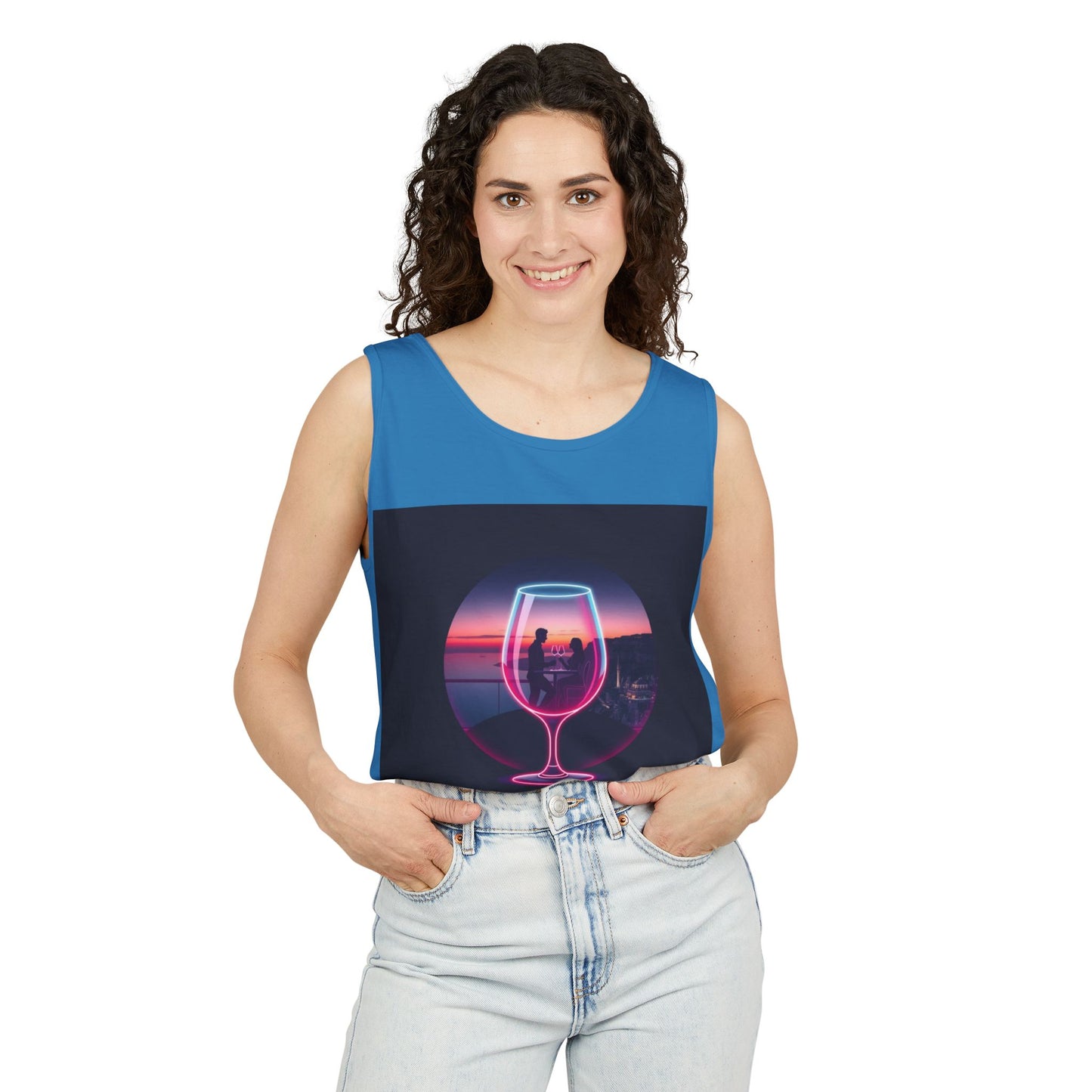 Sunset Vibes Tank Top, Casual Summer Wear, Beach Apparel, Wine Lover Gift, Travel Fashion