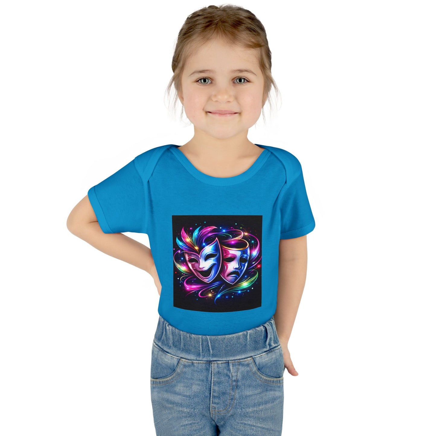Neon Theatre Masks Infant Bodysuit — Colorful Drama Baby Onesie