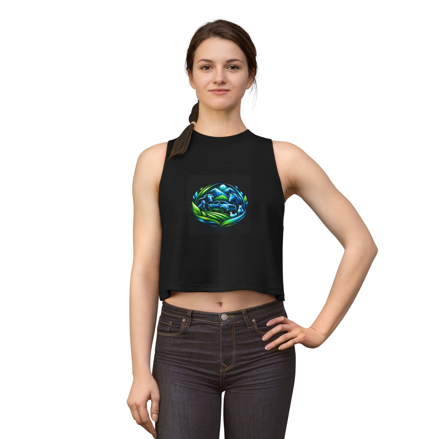 Crop Top — Blue Green Ocean Turtle Art