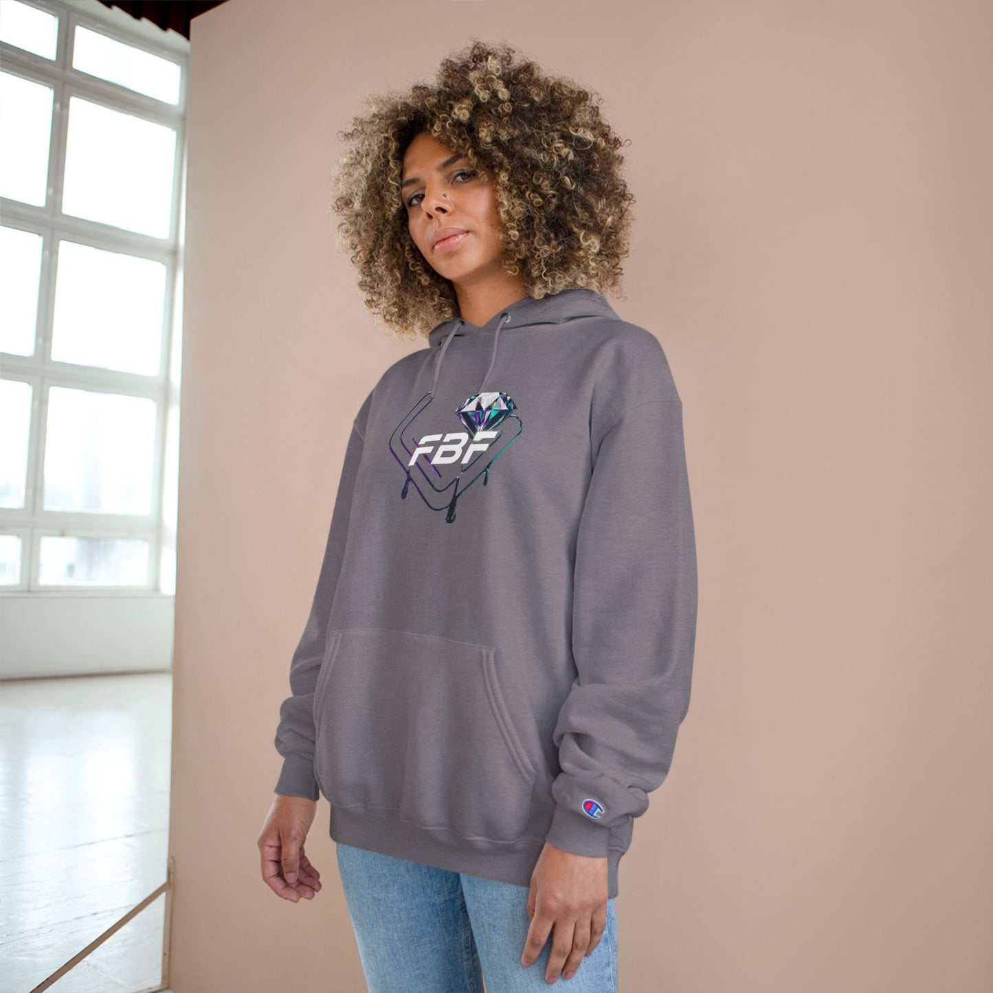 Fbf diamond Champion Hoodie — Dripping Diamond Heart Graphic Pullover
