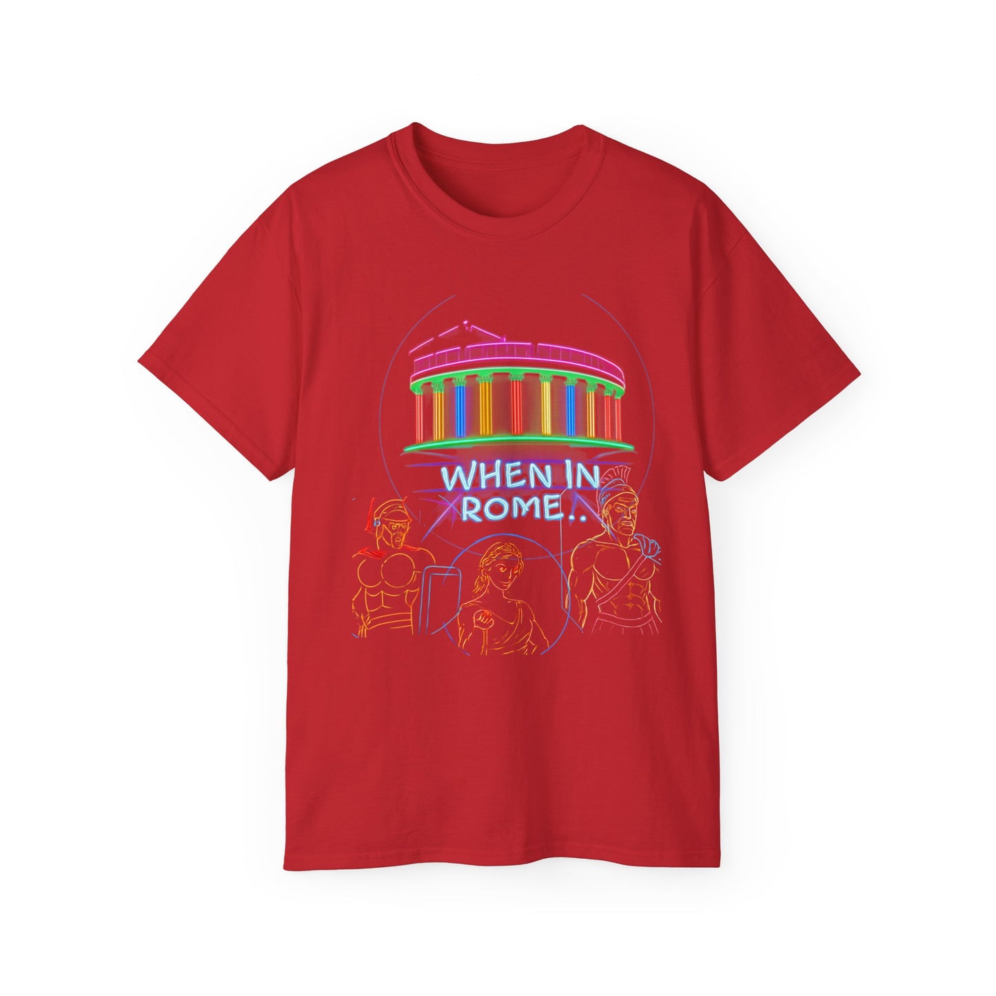 When in Rome Neon Graphic Tee - Roman Gladiator & Colosseum Vintage Style