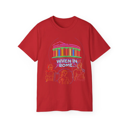 When in Rome Neon Graphic Tee - Roman Gladiator & Colosseum Vintage Style
