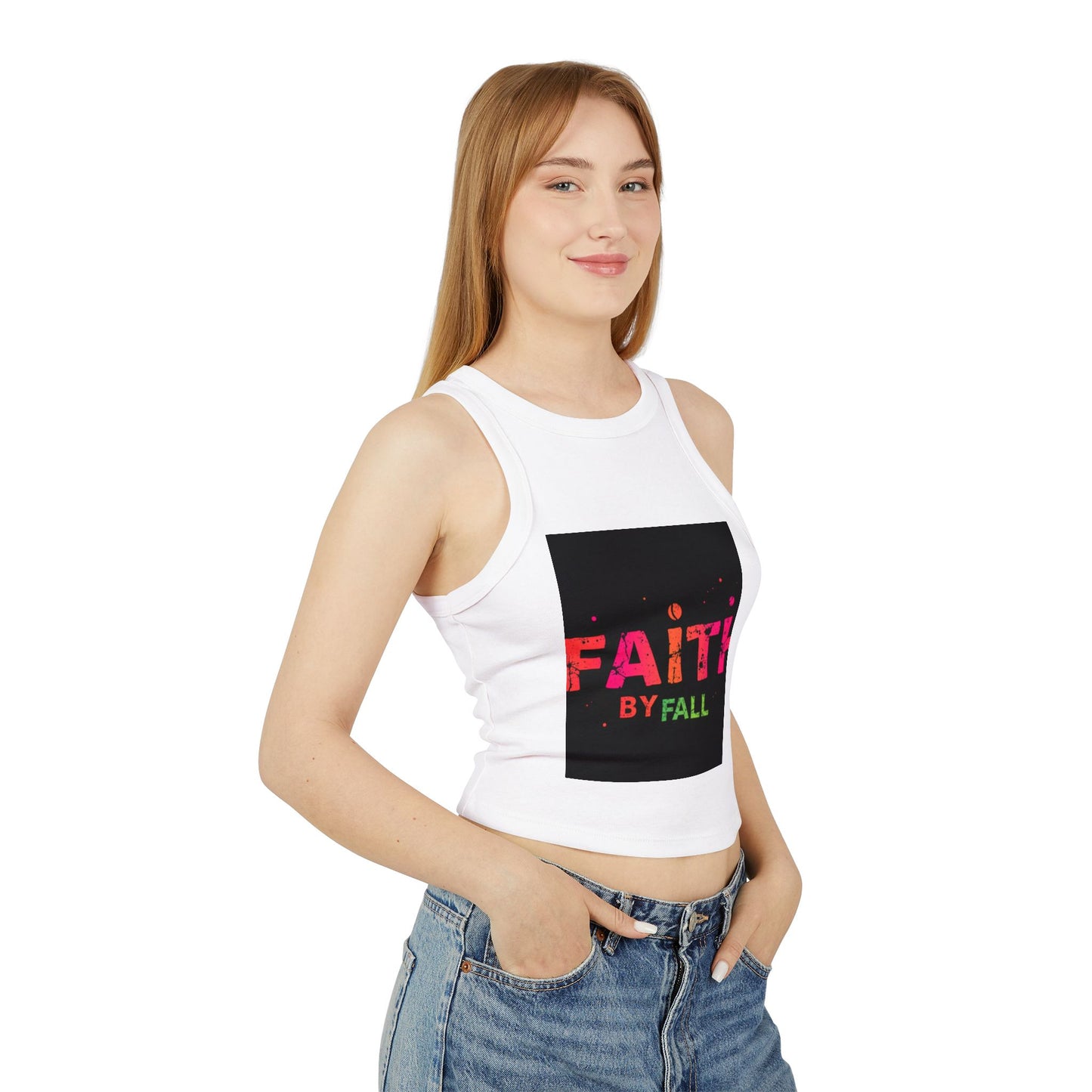 Women's Micro Rib Racer Tank Top - Faith by Fall Design, Casual Summer Wear, Fitness Top, Gift for Her, Trendy Fashion