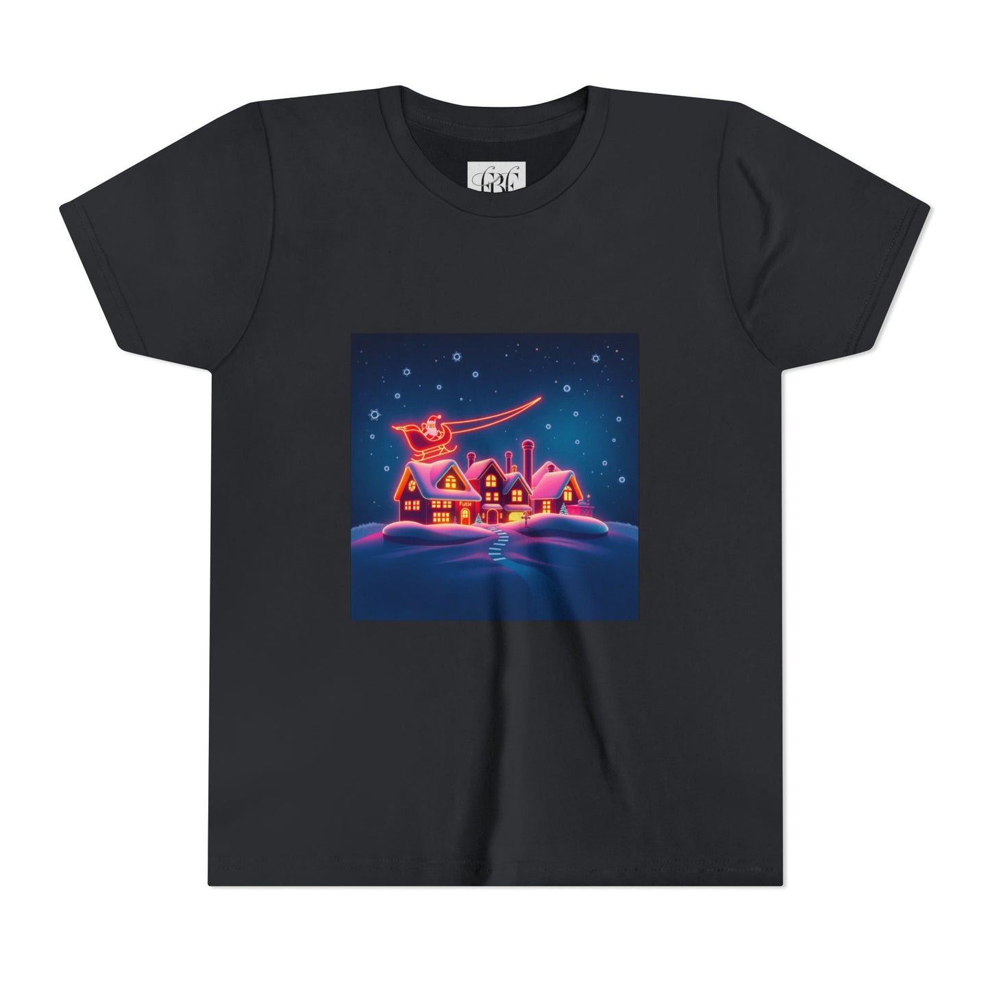 Neon Winter Village Youth Tee — Magical Snowy Night Kids T-Shirt