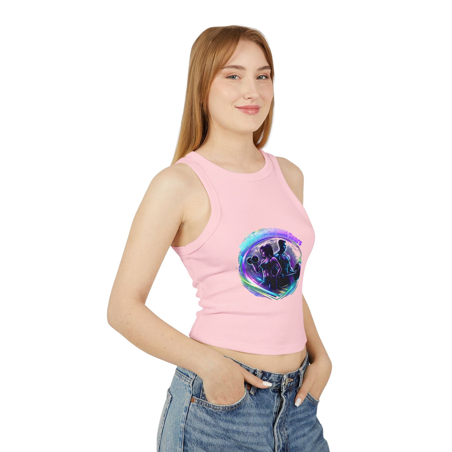 Fitness Racer Tank Top — 'FBF' Weightlifting Graphic Women's Micro Rib Tank