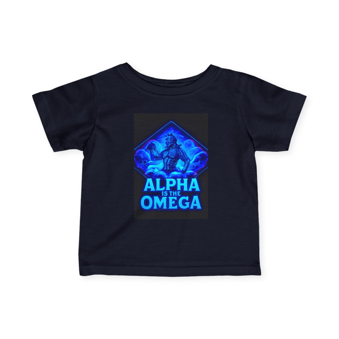 Infant Tee — "Alpha Is the Omega" Neon Christian Baby Shirt