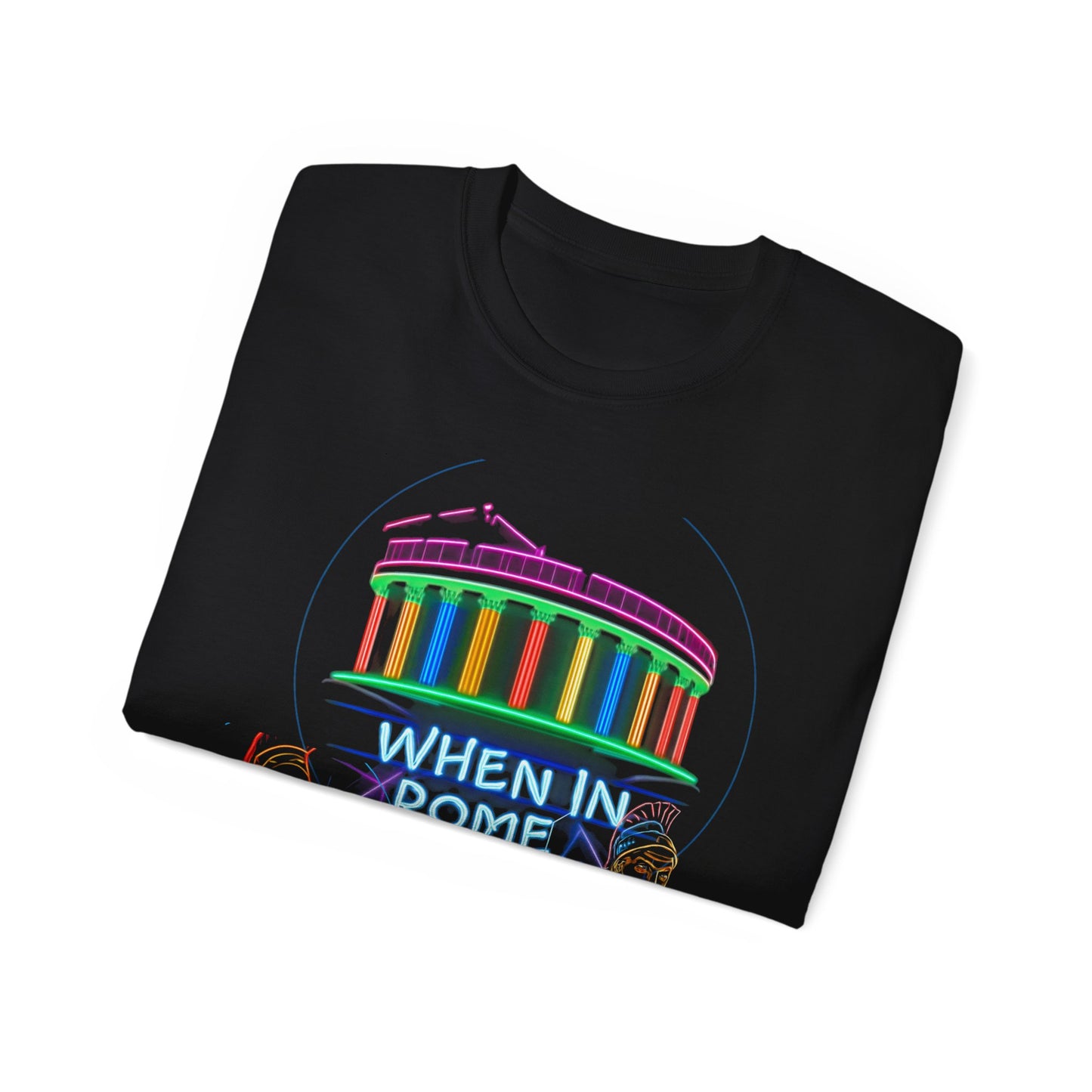 When in Rome Neon Graphic Tee - Roman Gladiator & Colosseum Vintage Style