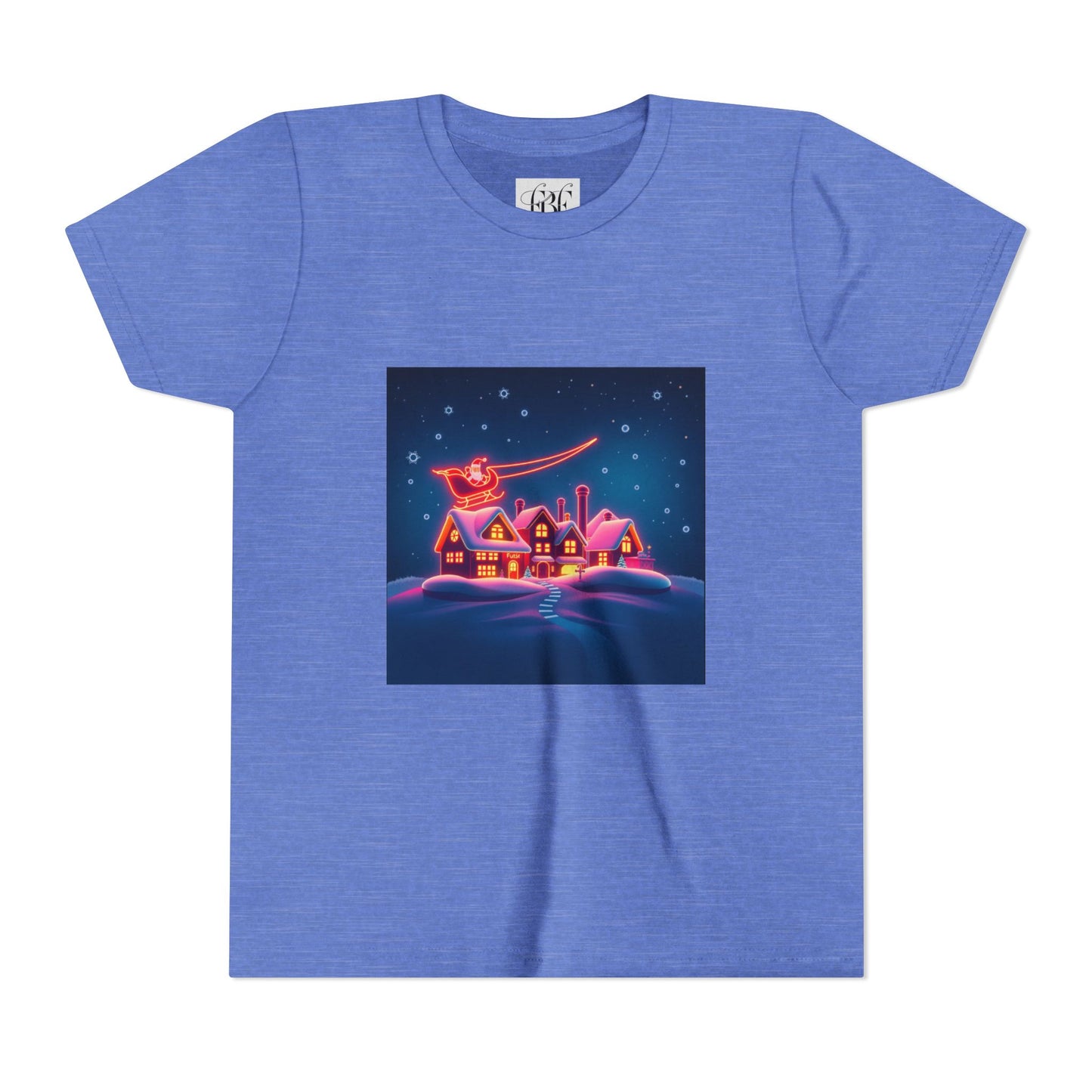Neon Winter Village Youth Tee — Magical Snowy Night Kids T-Shirt