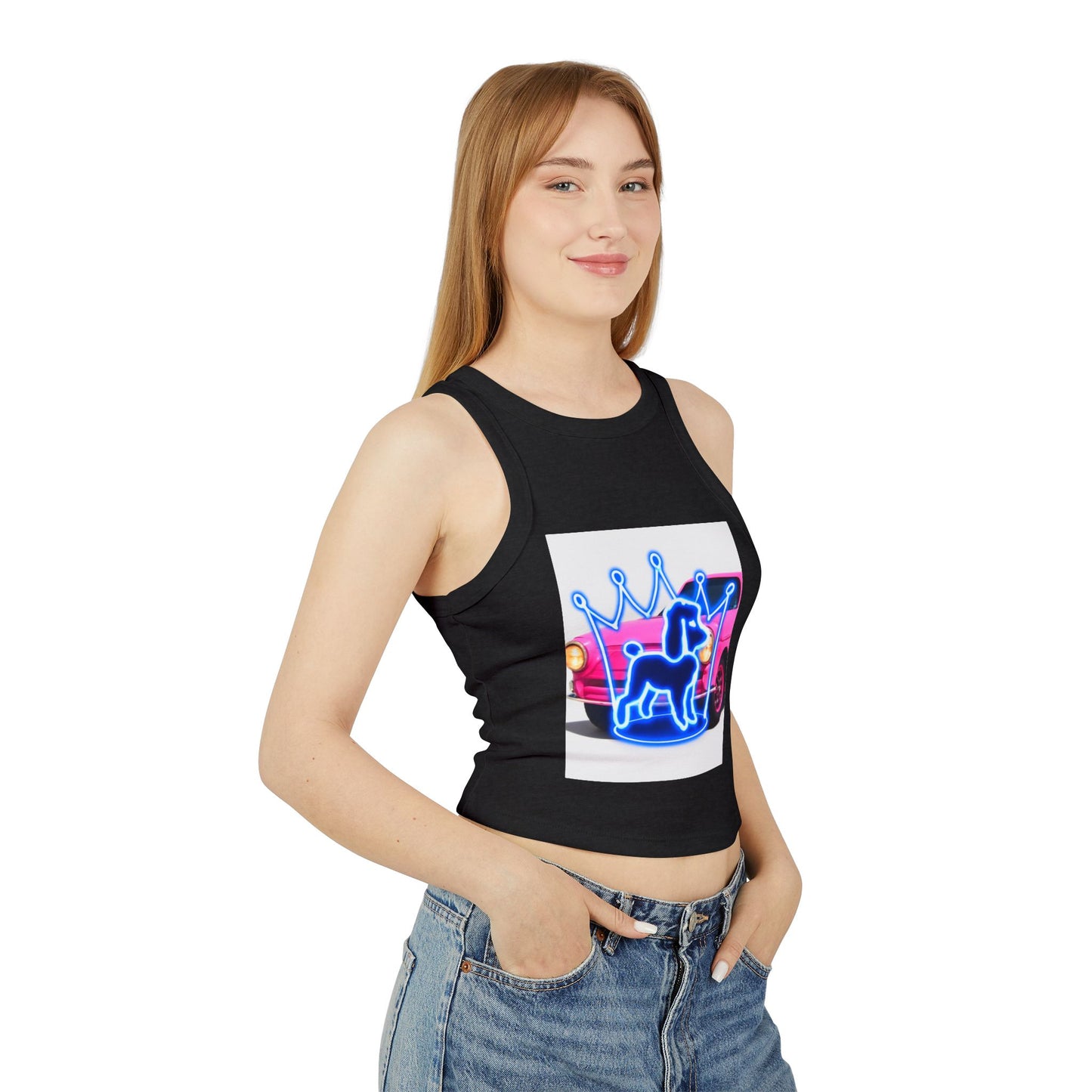 Neon Crowned Dog Racer Tank Top | Women's Casual Wear, Summer Clothing, Beach Gear, Animal Lover Gift, Fashion Statement