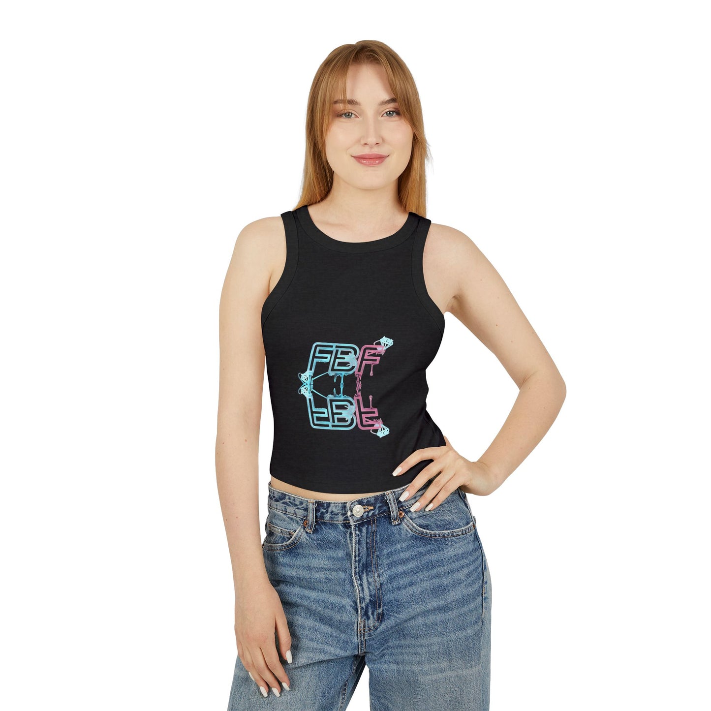 Racer Tank Top — Pastel Drip 'FBF' Bubble Graphic