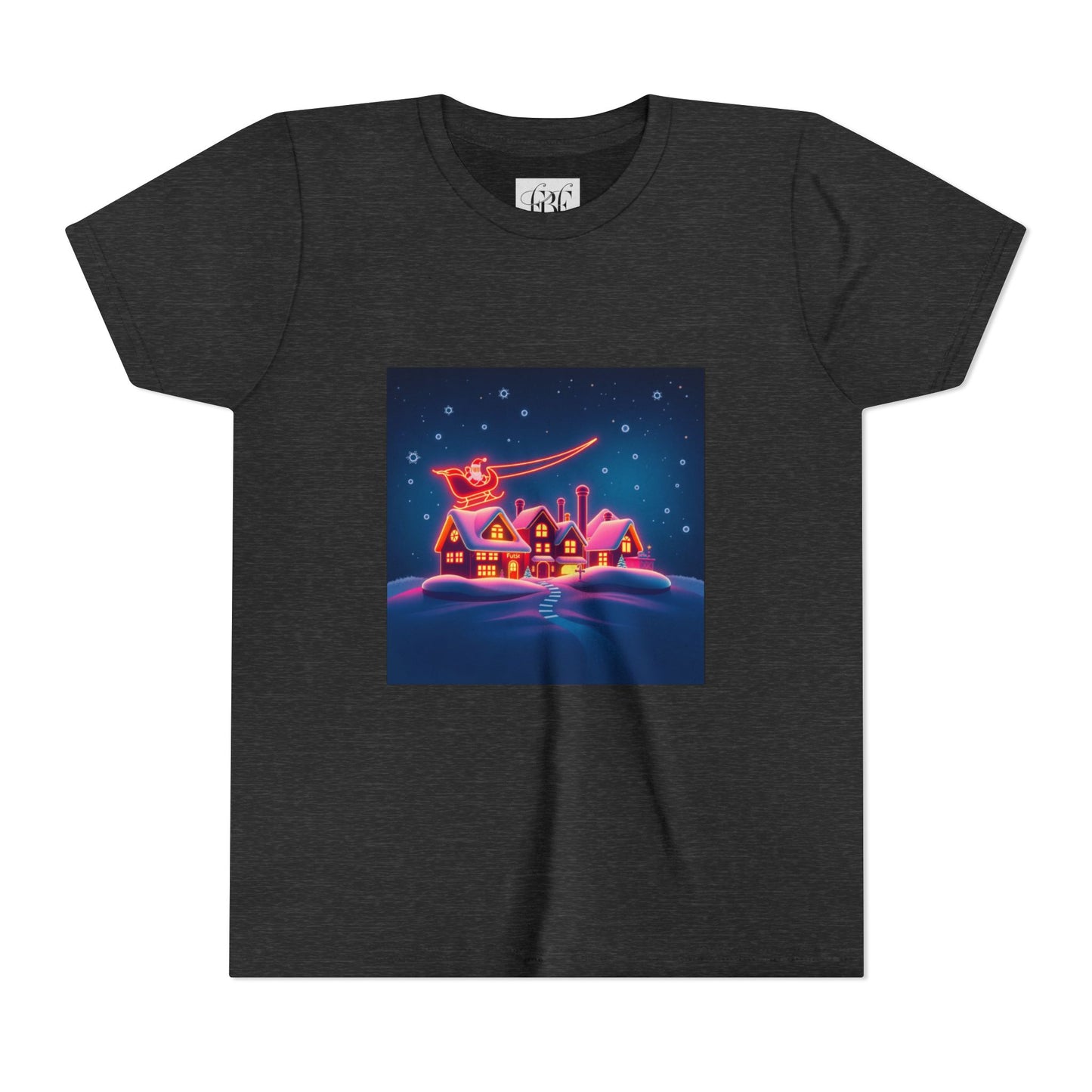 Neon Winter Village Youth Tee — Magical Snowy Night Kids T-Shirt