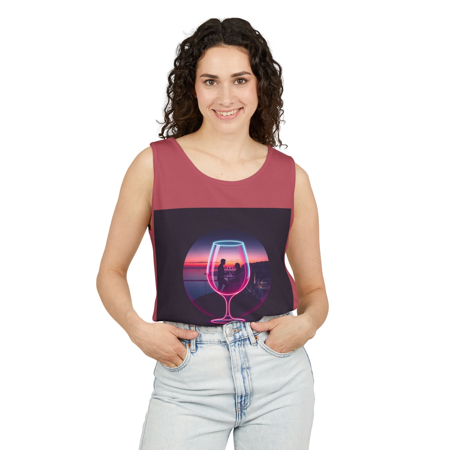 Sunset Vibes Tank Top, Casual Summer Wear, Beach Apparel, Wine Lover Gift, Travel Fashion