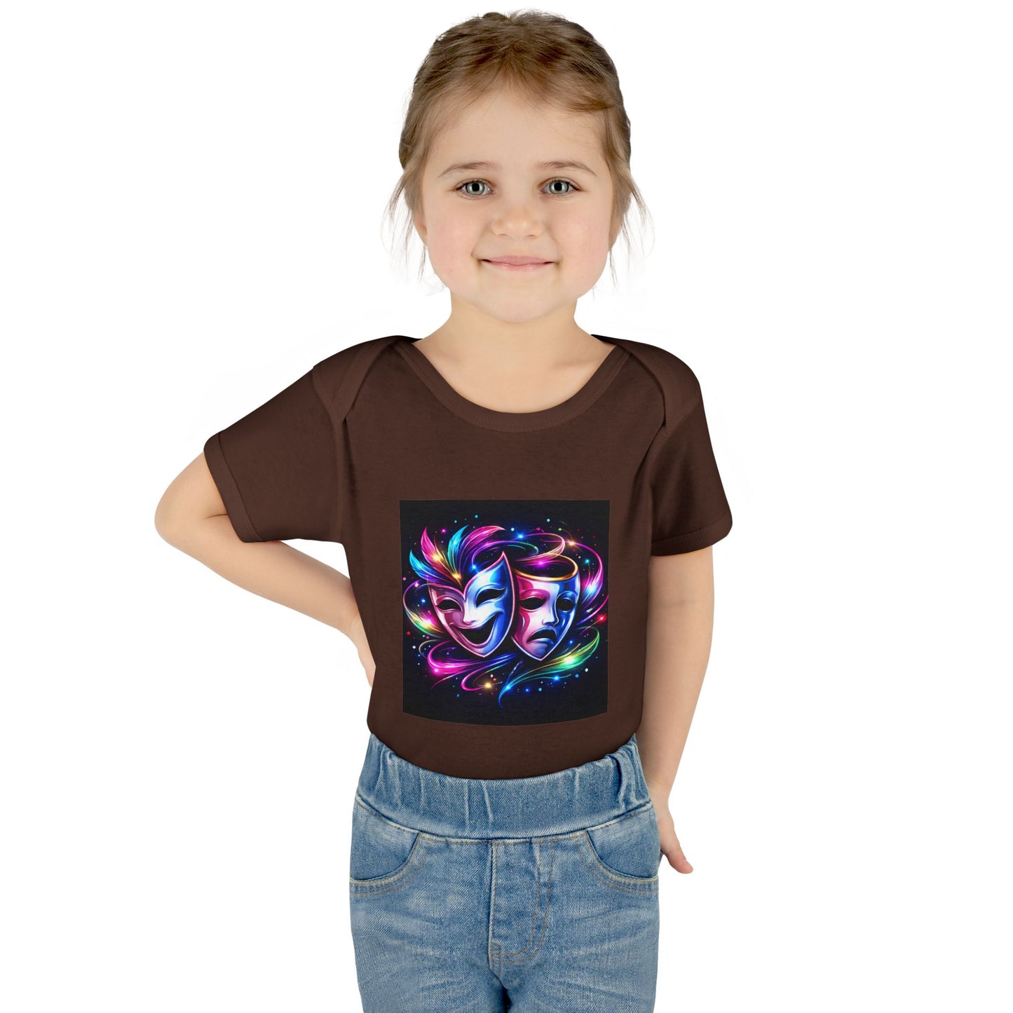 Neon Theatre Masks Infant Bodysuit — Colorful Drama Baby Onesie